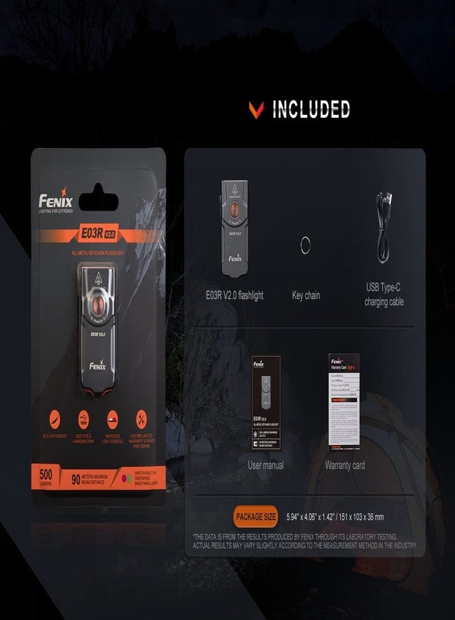 Fenix E03R v2.0 Keychain Flashlight, Grey, 500 Lumen Bright USB-C Rechargeable EDC with Red LED (Storm Blue) - Image 5